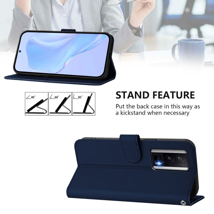 For Xiaomi Poco F5 Pro Skin Feel Solid Color Leather Phone Case with Lanyard