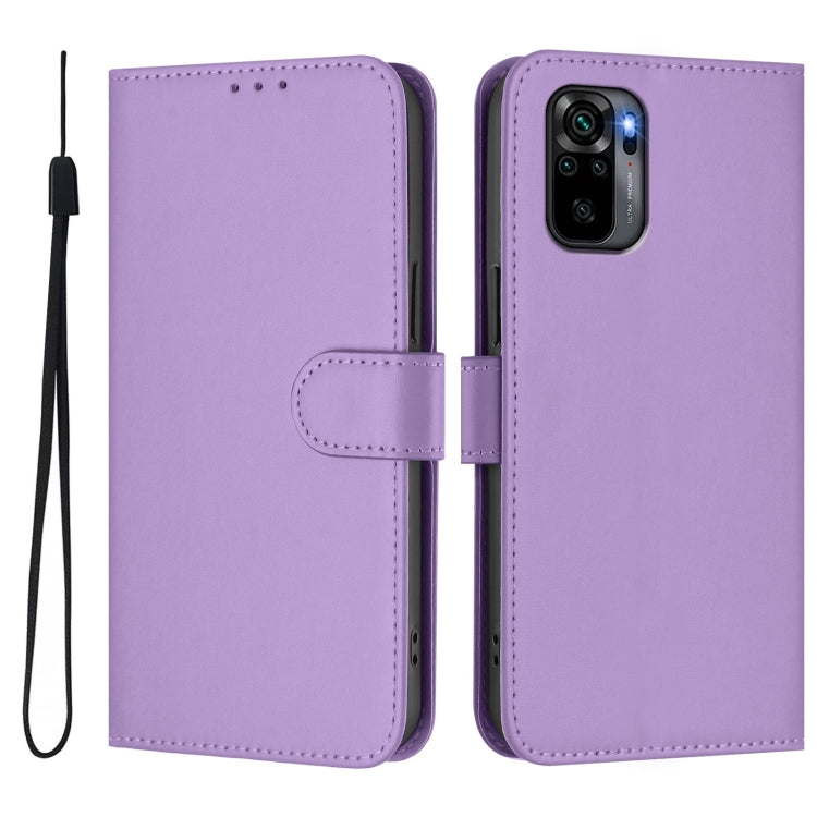 For Xiaomi Poco M5s Skin Feel Solid Color Leather Phone Case with Lanyard