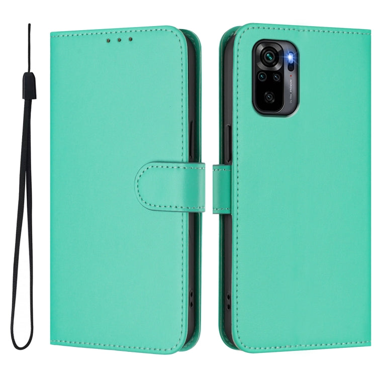 For Xiaomi Poco M5s Skin Feel Solid Color Leather Phone Case with Lanyard