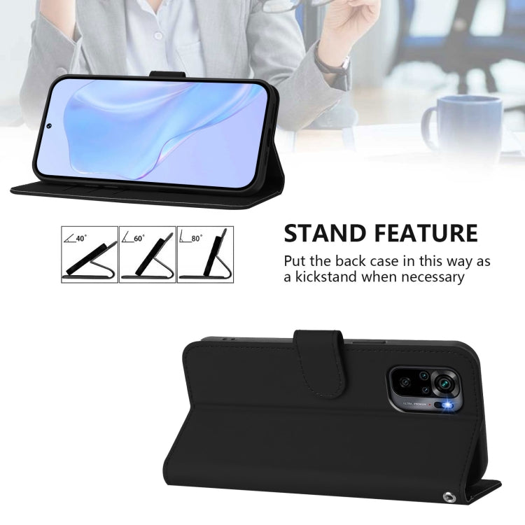 For Xiaomi Poco M5s Skin Feel Solid Color Leather Phone Case with Lanyard