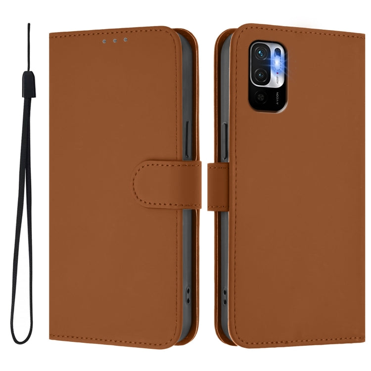 For Xiaomi Poco M3 Pro Skin Feel Solid Color Leather Phone Case with Lanyard