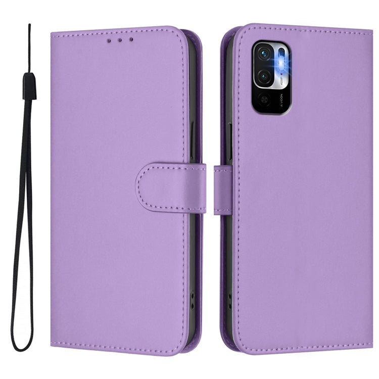 For Xiaomi Poco M3 Pro Skin Feel Solid Color Leather Phone Case with Lanyard