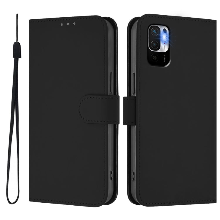 For Xiaomi Poco M3 Pro Skin Feel Solid Color Leather Phone Case with Lanyard