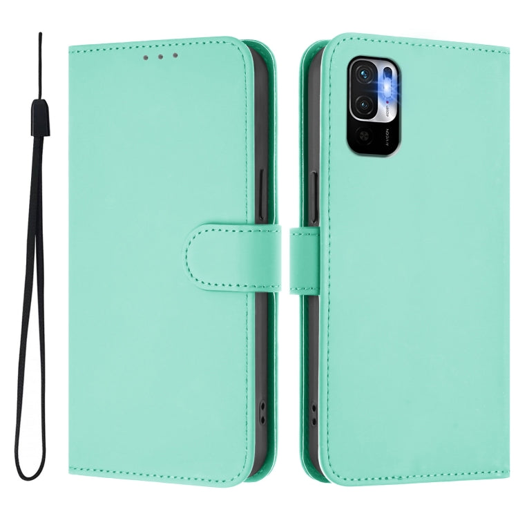 For Xiaomi Poco M3 Pro Skin Feel Solid Color Leather Phone Case with Lanyard