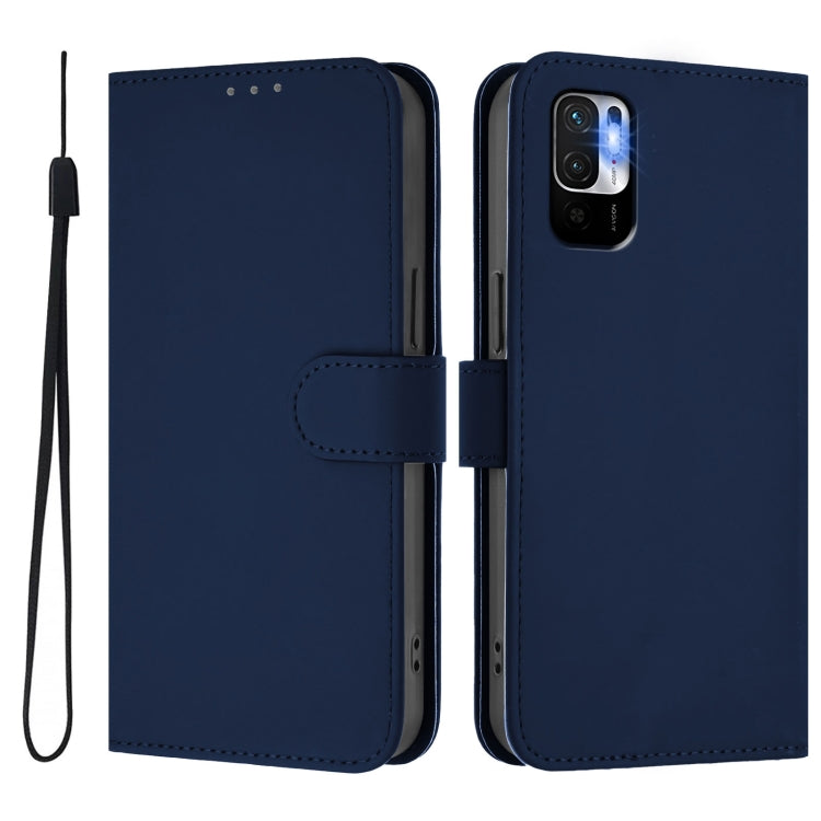 For Xiaomi Poco M3 Pro Skin Feel Solid Color Leather Phone Case with Lanyard