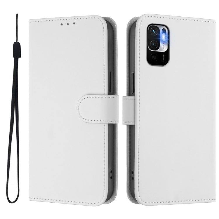 For Xiaomi Poco M3 Pro Skin Feel Solid Color Leather Phone Case with Lanyard