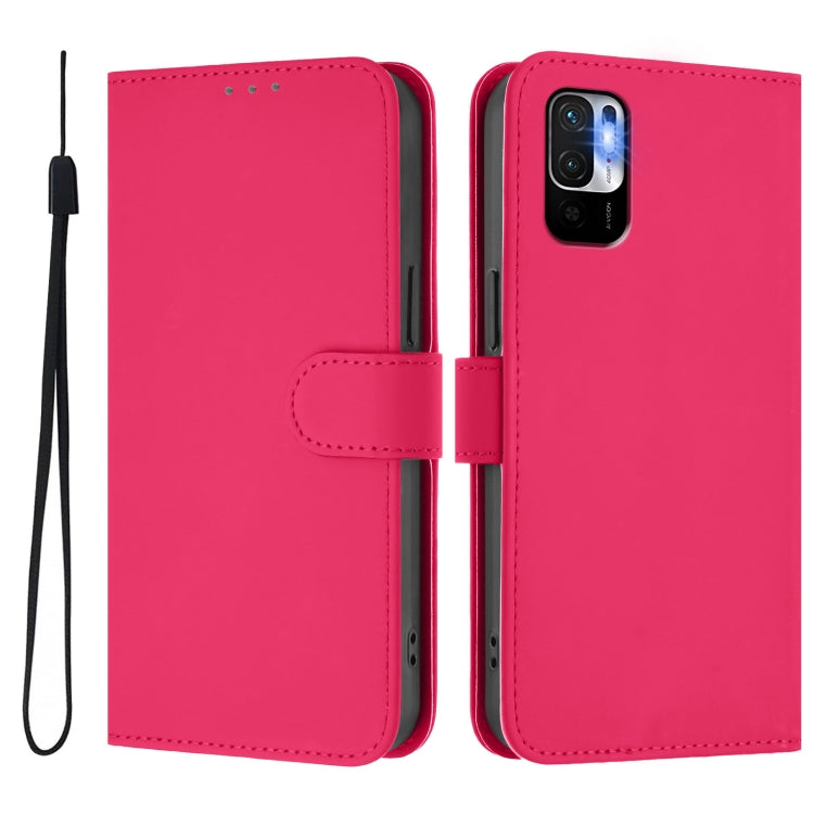 For Xiaomi Poco M3 Pro Skin Feel Solid Color Leather Phone Case with Lanyard