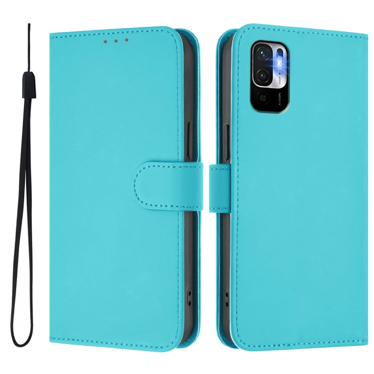 For Xiaomi Poco M3 Pro Skin Feel Solid Color Leather Phone Case with Lanyard