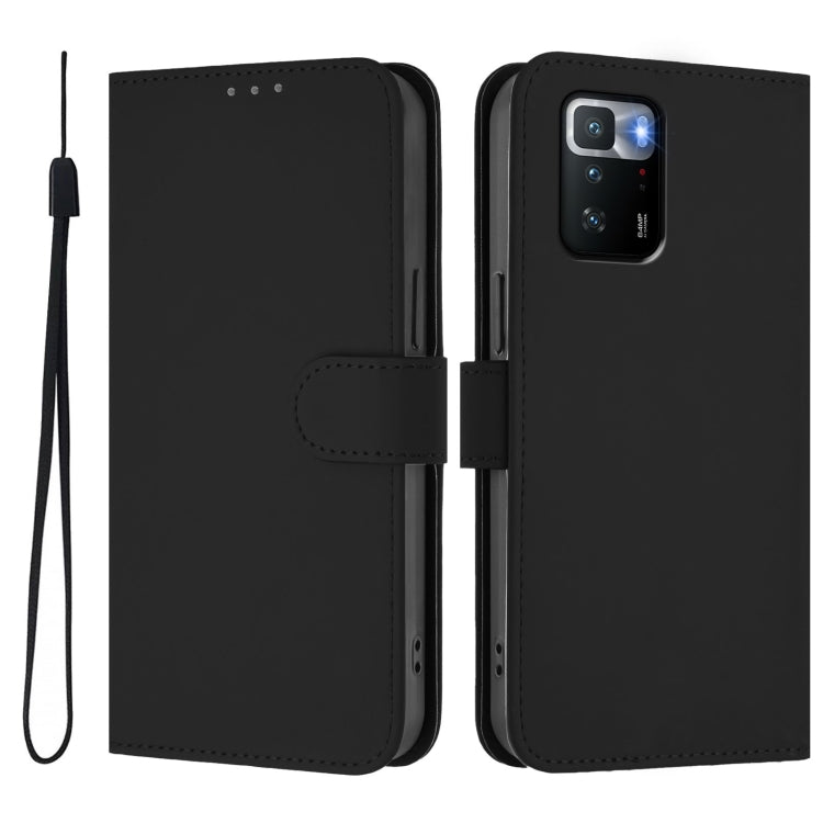 For Xiaomi Poco X3 GT Skin Feel Solid Color Leather Phone Case with Lanyard
