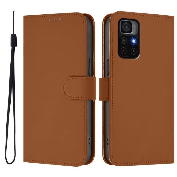 For Xiaomi Poco M4 Pro 5G Skin Feel Solid Color Leather Phone Case with Lanyard