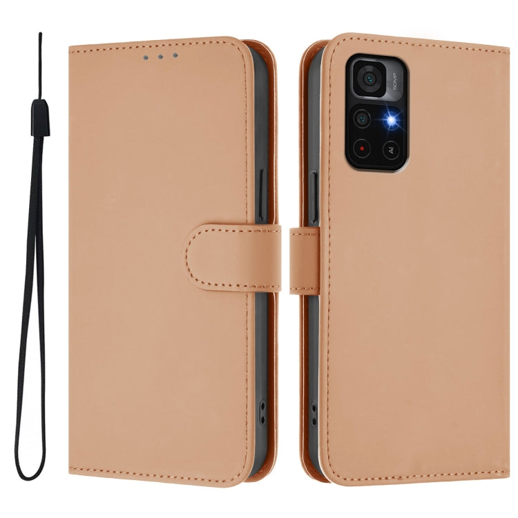 For Xiaomi Poco M4 Pro 5G Skin Feel Solid Color Leather Phone Case with Lanyard