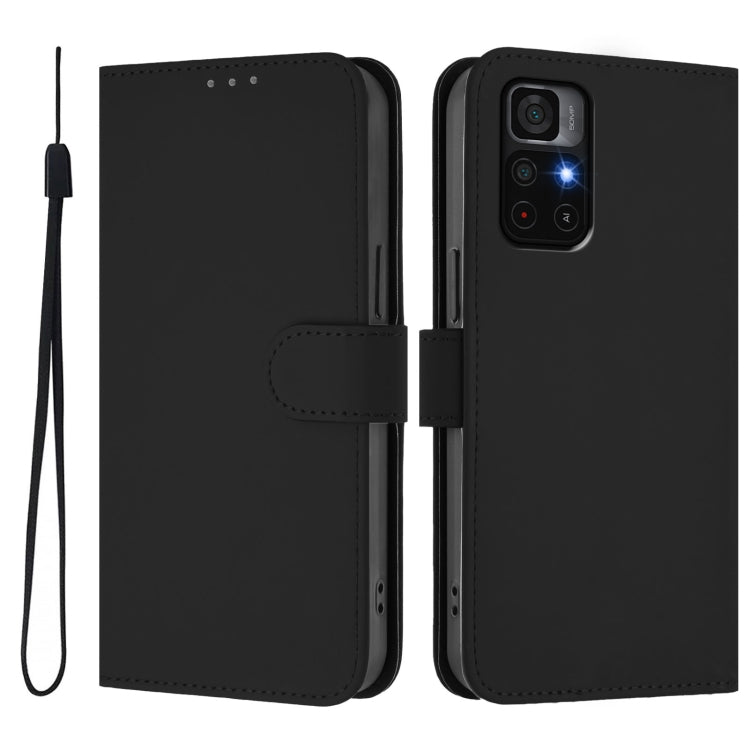 For Xiaomi Poco M4 Pro 5G Skin Feel Solid Color Leather Phone Case with Lanyard