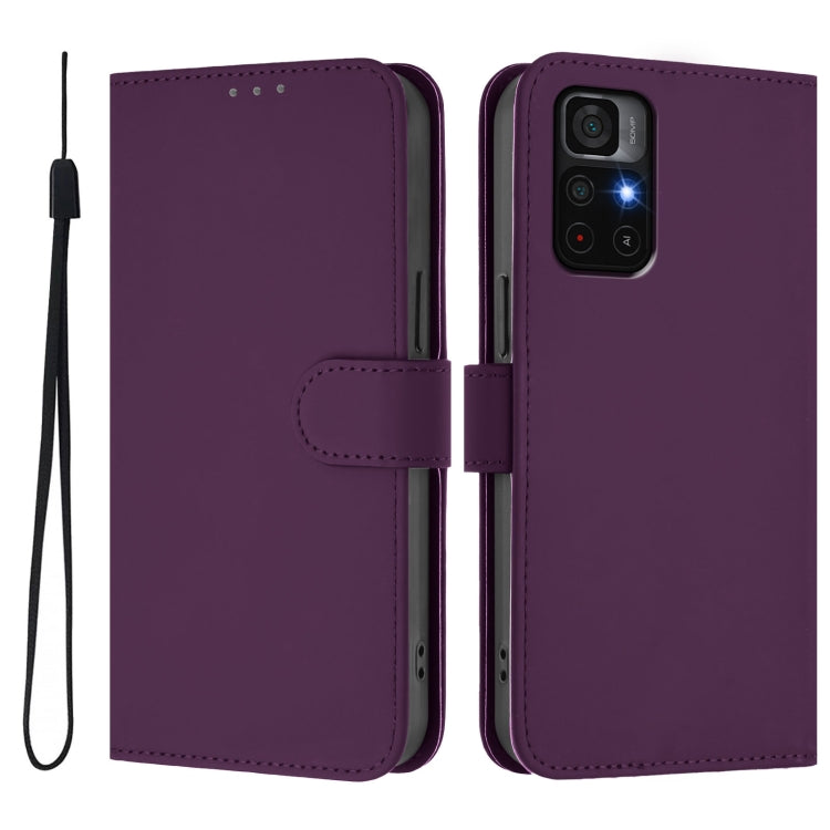 For Xiaomi Poco M4 Pro 5G Skin Feel Solid Color Leather Phone Case with Lanyard