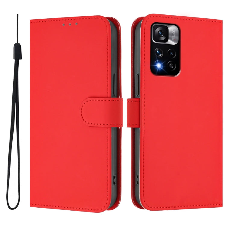 For Xiaomi Poco X4 NFC 5G Skin Feel Solid Color Leather Phone Case with Lanyard