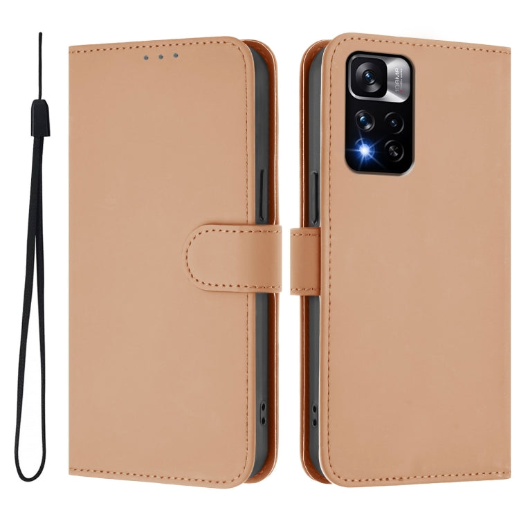 For Xiaomi Poco X4 NFC 5G Skin Feel Solid Color Leather Phone Case with Lanyard