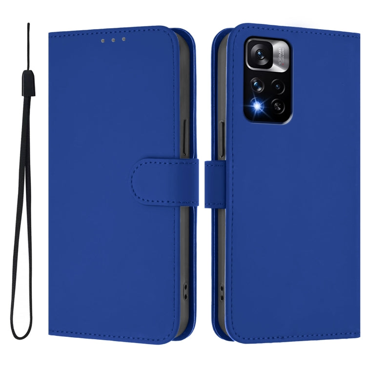 For Xiaomi Poco X4 NFC 5G Skin Feel Solid Color Leather Phone Case with Lanyard