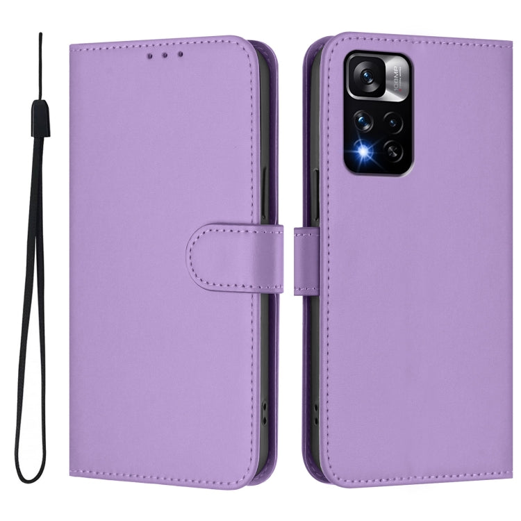 For Xiaomi Poco X4 NFC 5G Skin Feel Solid Color Leather Phone Case with Lanyard