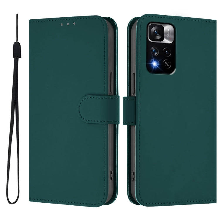 For Xiaomi Poco X4 NFC 5G Skin Feel Solid Color Leather Phone Case with Lanyard