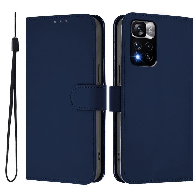 For Xiaomi Poco X4 NFC 5G Skin Feel Solid Color Leather Phone Case with Lanyard