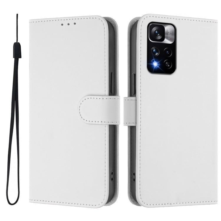 For Xiaomi Poco X4 NFC 5G Skin Feel Solid Color Leather Phone Case with Lanyard