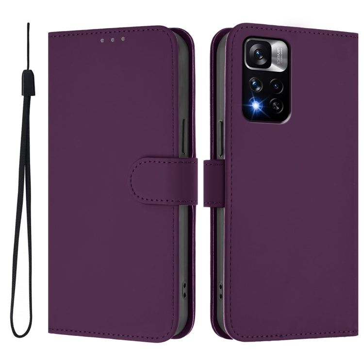 For Xiaomi Poco X4 NFC 5G Skin Feel Solid Color Leather Phone Case with Lanyard