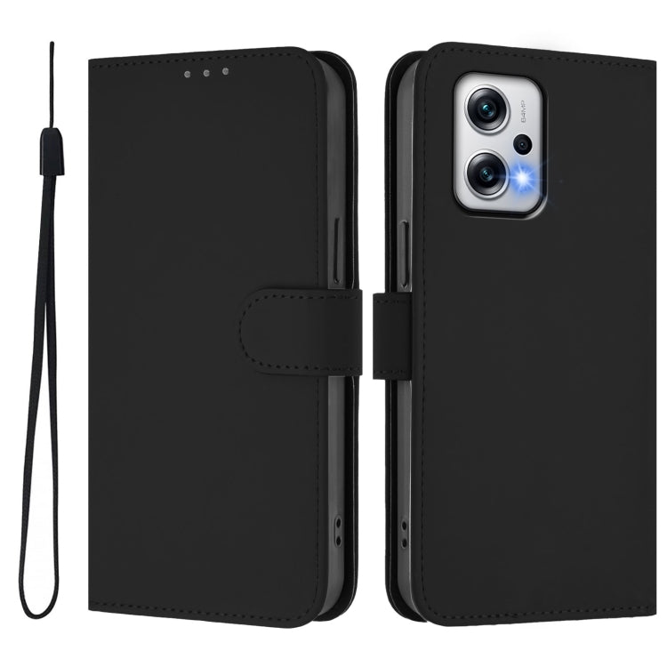 For Xiaomi Poco X4 GT 5G Skin Feel Solid Color Leather Phone Case with Lanyard