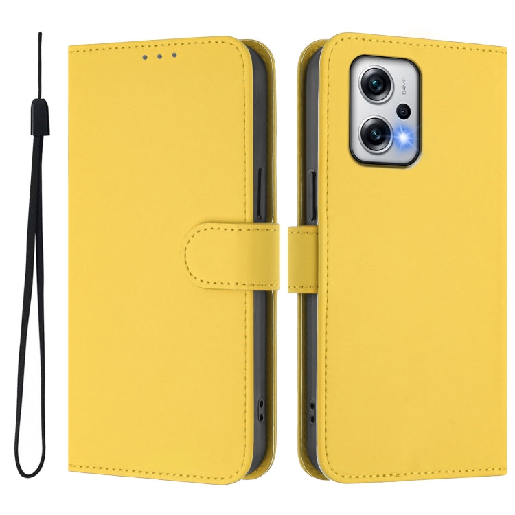 For Xiaomi Poco X4 GT 5G Skin Feel Solid Color Leather Phone Case with Lanyard