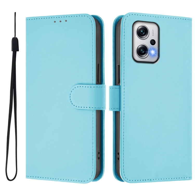 For Xiaomi Poco X4 GT 5G Skin Feel Solid Color Leather Phone Case with Lanyard