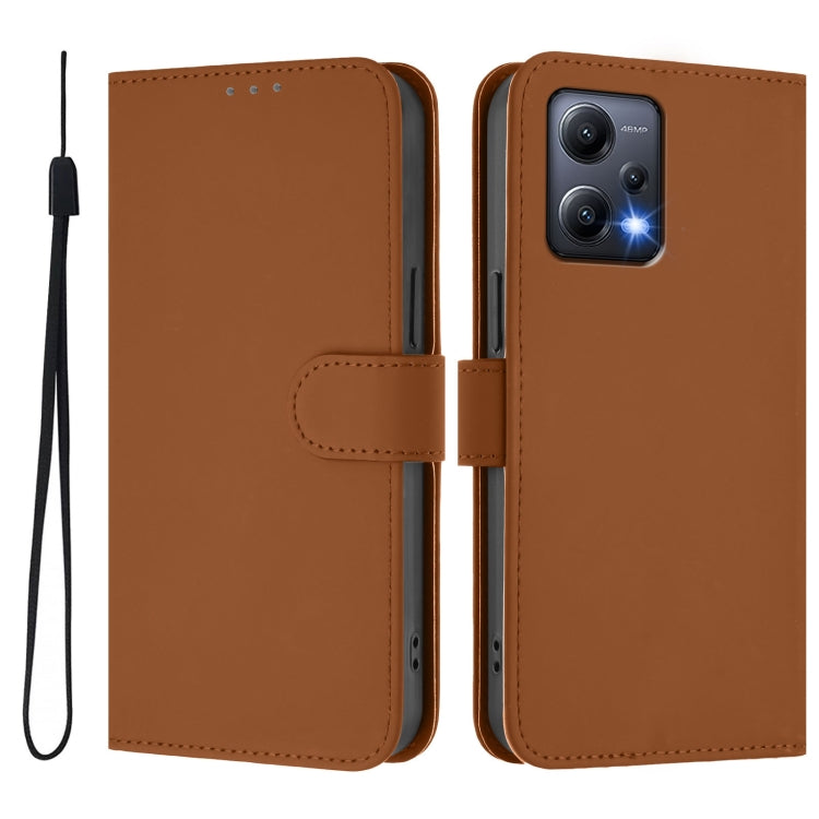 For Xiaomi Poco X5 Skin Feel Solid Color Leather Phone Case with Lanyard