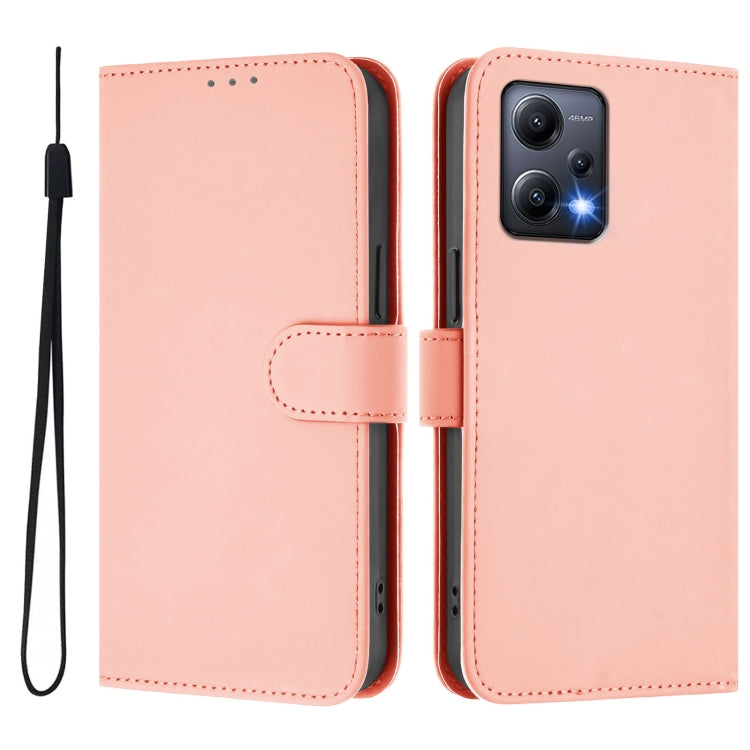 For Xiaomi Poco X5 Skin Feel Solid Color Leather Phone Case with Lanyard