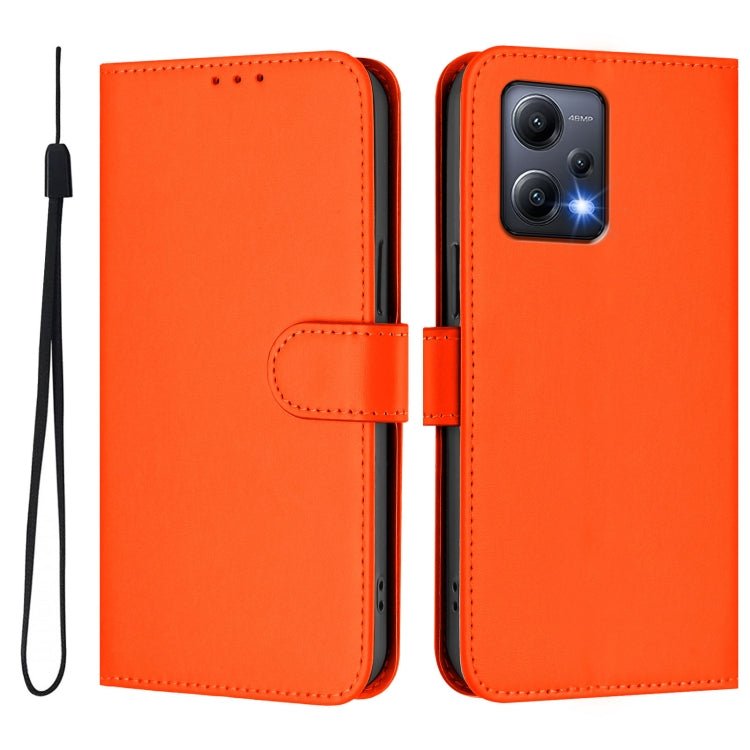 For Xiaomi Poco X5 Skin Feel Solid Color Leather Phone Case with Lanyard