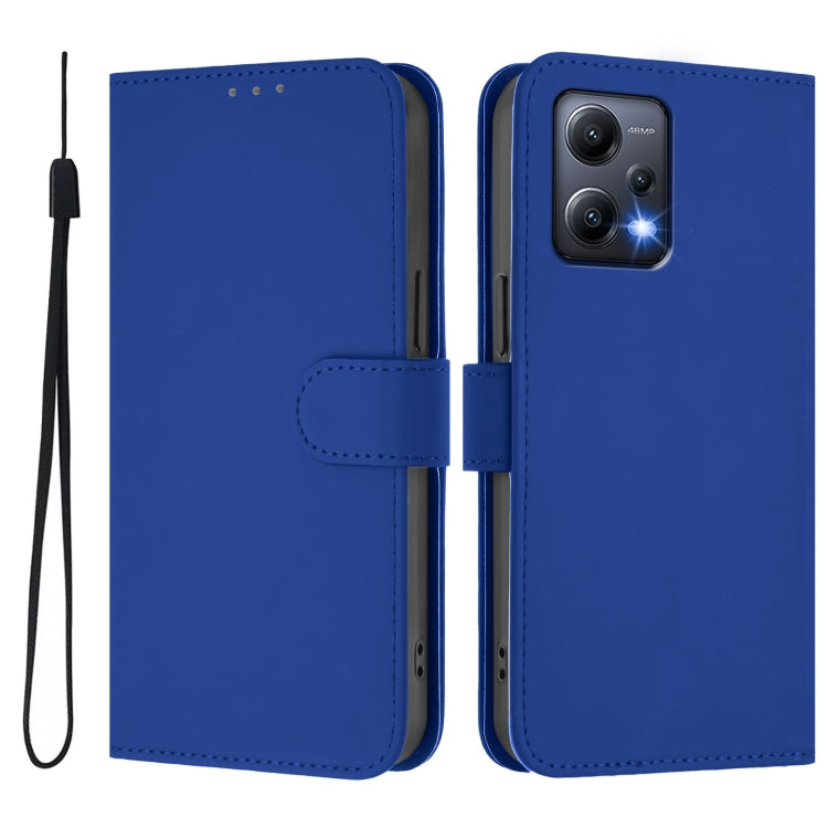 For Xiaomi Poco X5 Skin Feel Solid Color Leather Phone Case with Lanyard