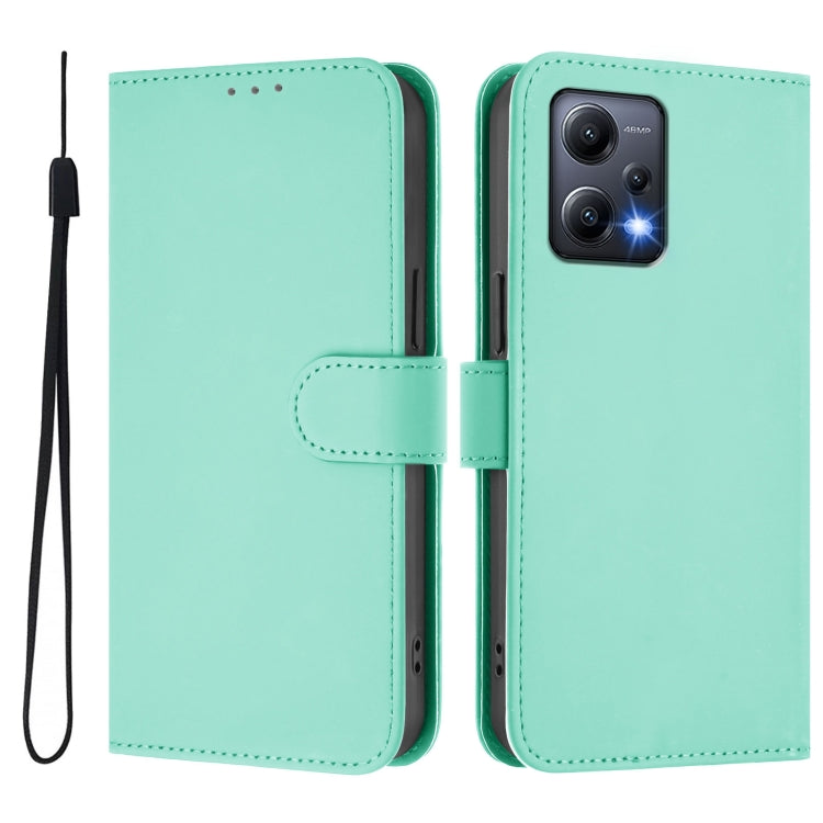 For Xiaomi Poco X5 Skin Feel Solid Color Leather Phone Case with Lanyard