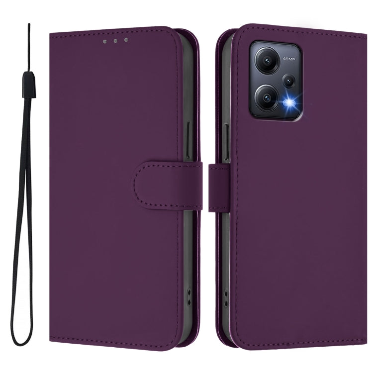 For Xiaomi Poco X5 Skin Feel Solid Color Leather Phone Case with Lanyard