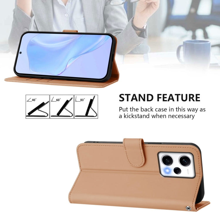 For Xiaomi Poco X5 Pro Skin Feel Solid Color Leather Phone Case with Lanyard