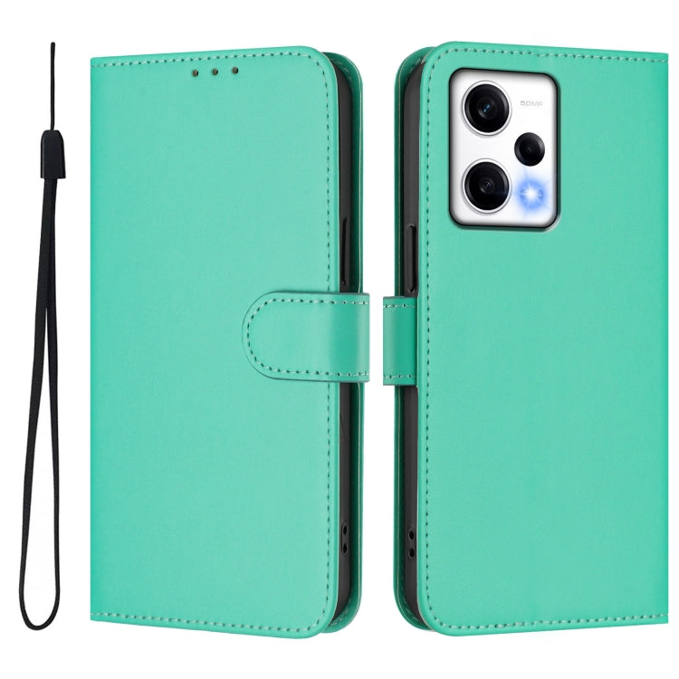 For Xiaomi Poco X5 Pro Skin Feel Solid Color Leather Phone Case with Lanyard