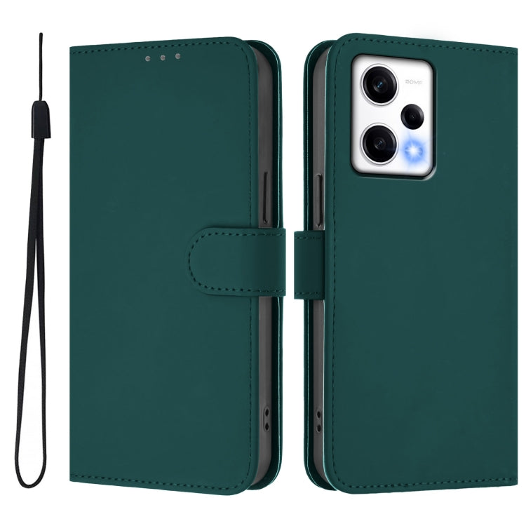 For Xiaomi Poco X5 Pro Skin Feel Solid Color Leather Phone Case with Lanyard