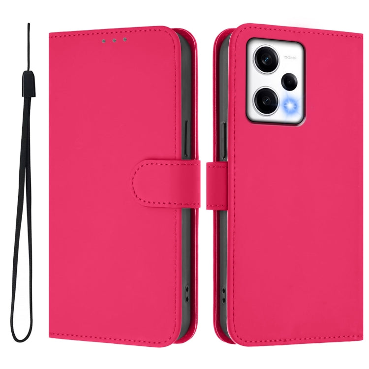 For Xiaomi Poco X5 Pro Skin Feel Solid Color Leather Phone Case with Lanyard