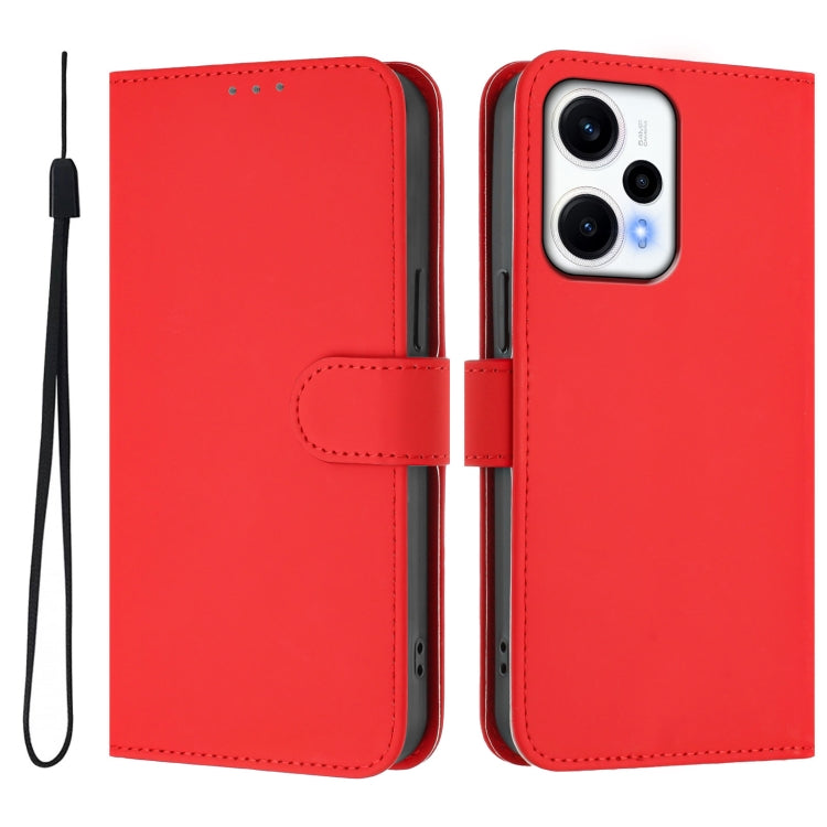 For Xiaomi Poco F5 Skin Feel Solid Color Leather Phone Case with Lanyard