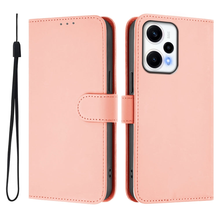 For Xiaomi Poco F5 Skin Feel Solid Color Leather Phone Case with Lanyard