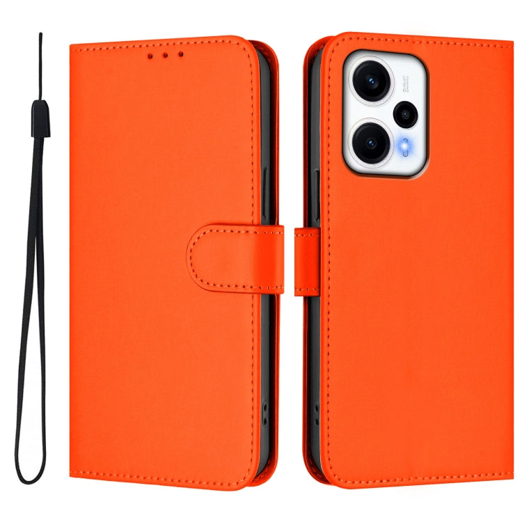 For Xiaomi Poco F5 Skin Feel Solid Color Leather Phone Case with Lanyard