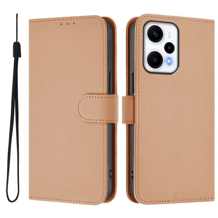 For Xiaomi Poco F5 Skin Feel Solid Color Leather Phone Case with Lanyard
