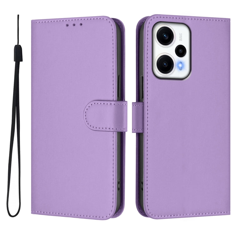 For Xiaomi Poco F5 Skin Feel Solid Color Leather Phone Case with Lanyard