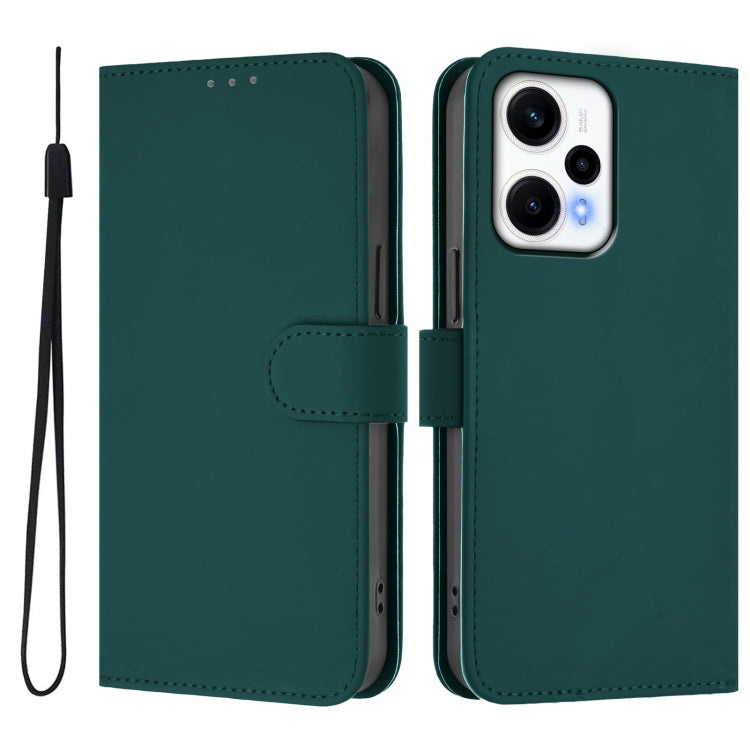 For Xiaomi Poco F5 Skin Feel Solid Color Leather Phone Case with Lanyard