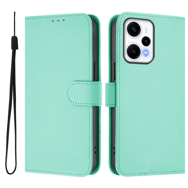 For Xiaomi Poco F5 Skin Feel Solid Color Leather Phone Case with Lanyard