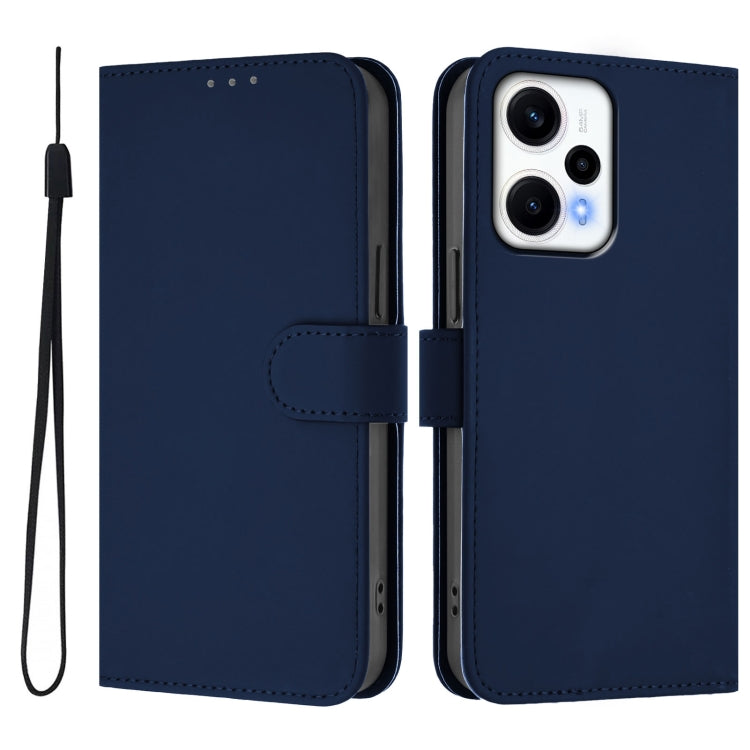 For Xiaomi Poco F5 Skin Feel Solid Color Leather Phone Case with Lanyard