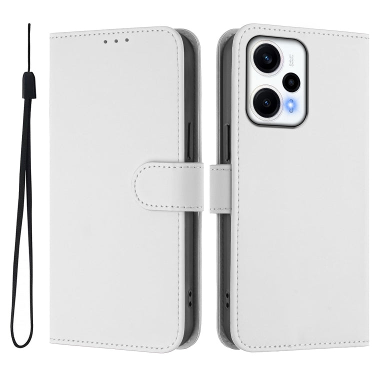 For Xiaomi Poco F5 Skin Feel Solid Color Leather Phone Case with Lanyard