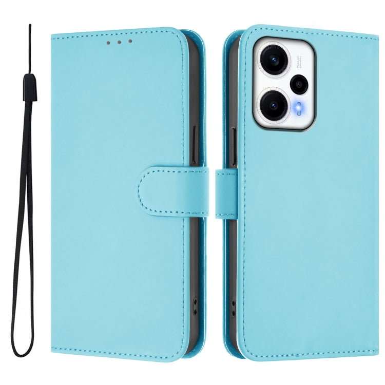 For Xiaomi Poco F5 Skin Feel Solid Color Leather Phone Case with Lanyard