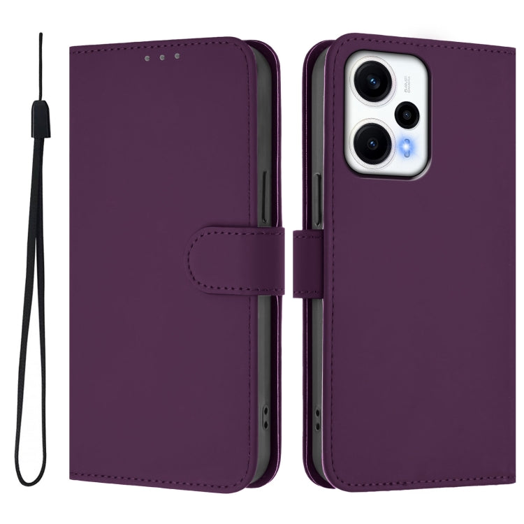 For Xiaomi Poco F5 Skin Feel Solid Color Leather Phone Case with Lanyard