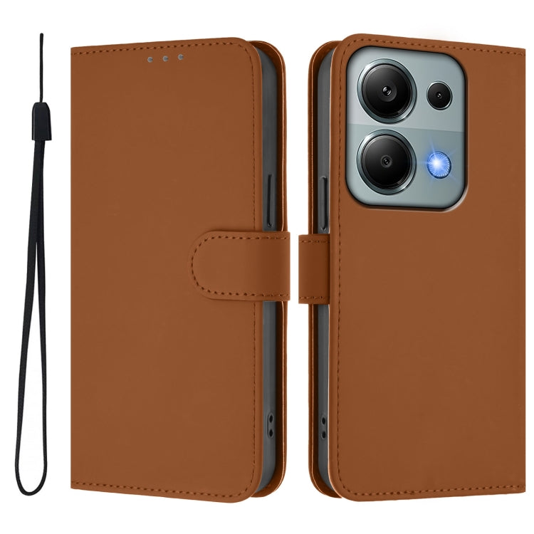 For Xiaomi Poco M6 Pro 4G Skin Feel Solid Color Leather Phone Case with Lanyard